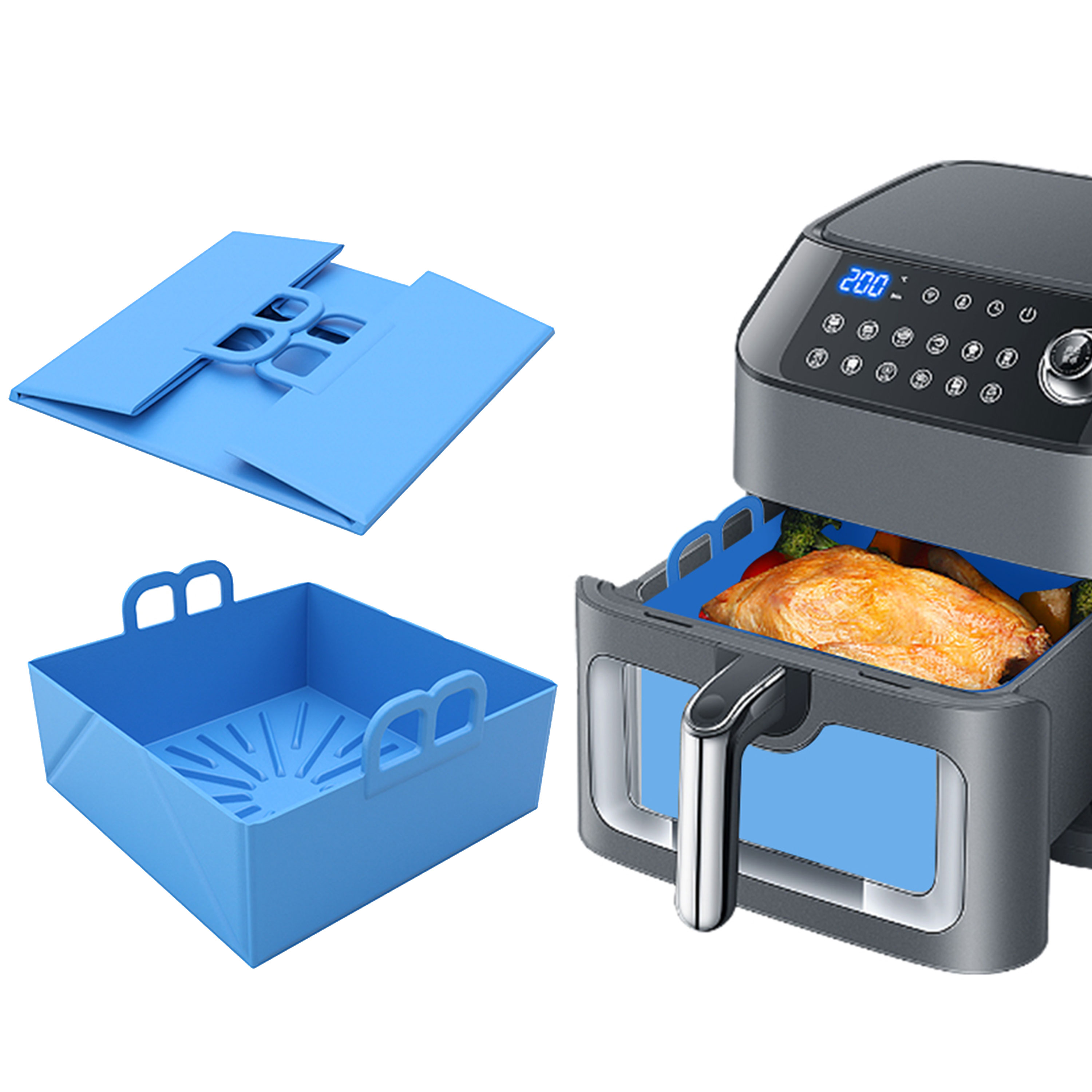 Air Fryer Silicone Pot Liner - Cetakan Silikon Lipat untuk Air Fryer,